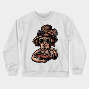 Soup Eating Woman in Hat Crewneck Sweatshirt